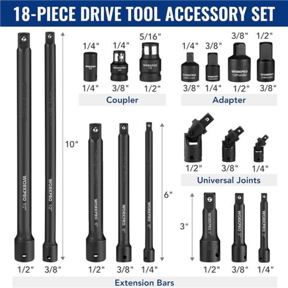 18-Pieces Drive Tool Accessory Set - Picture 2 of 7